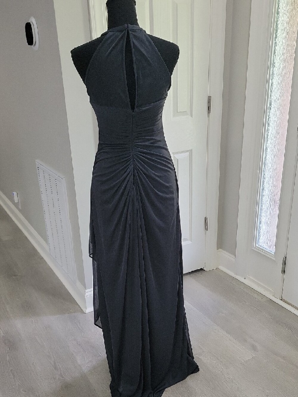 David's Bridal Charcoal Halter Chiffon Maxi Dress - Picture 8 of 10